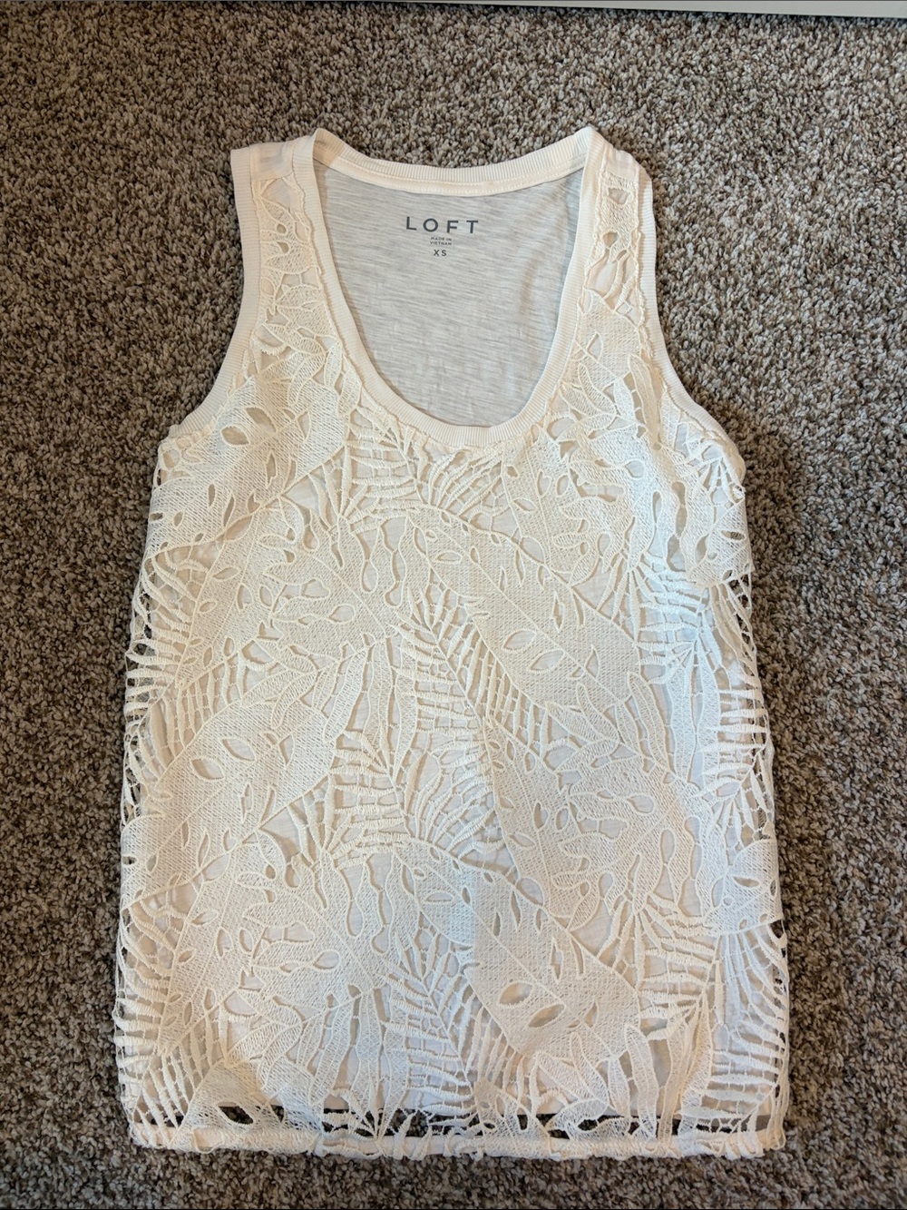 LOFT Cream Lace Overlay Tank Top XS